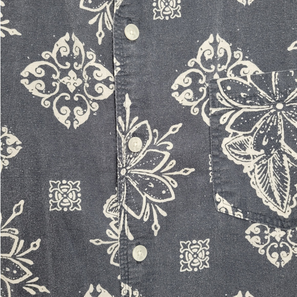 HP Honolua Gray White Floral Linen Short Sleeve Button Up Hawaiian Casual Shirt - Picture 5 of 13